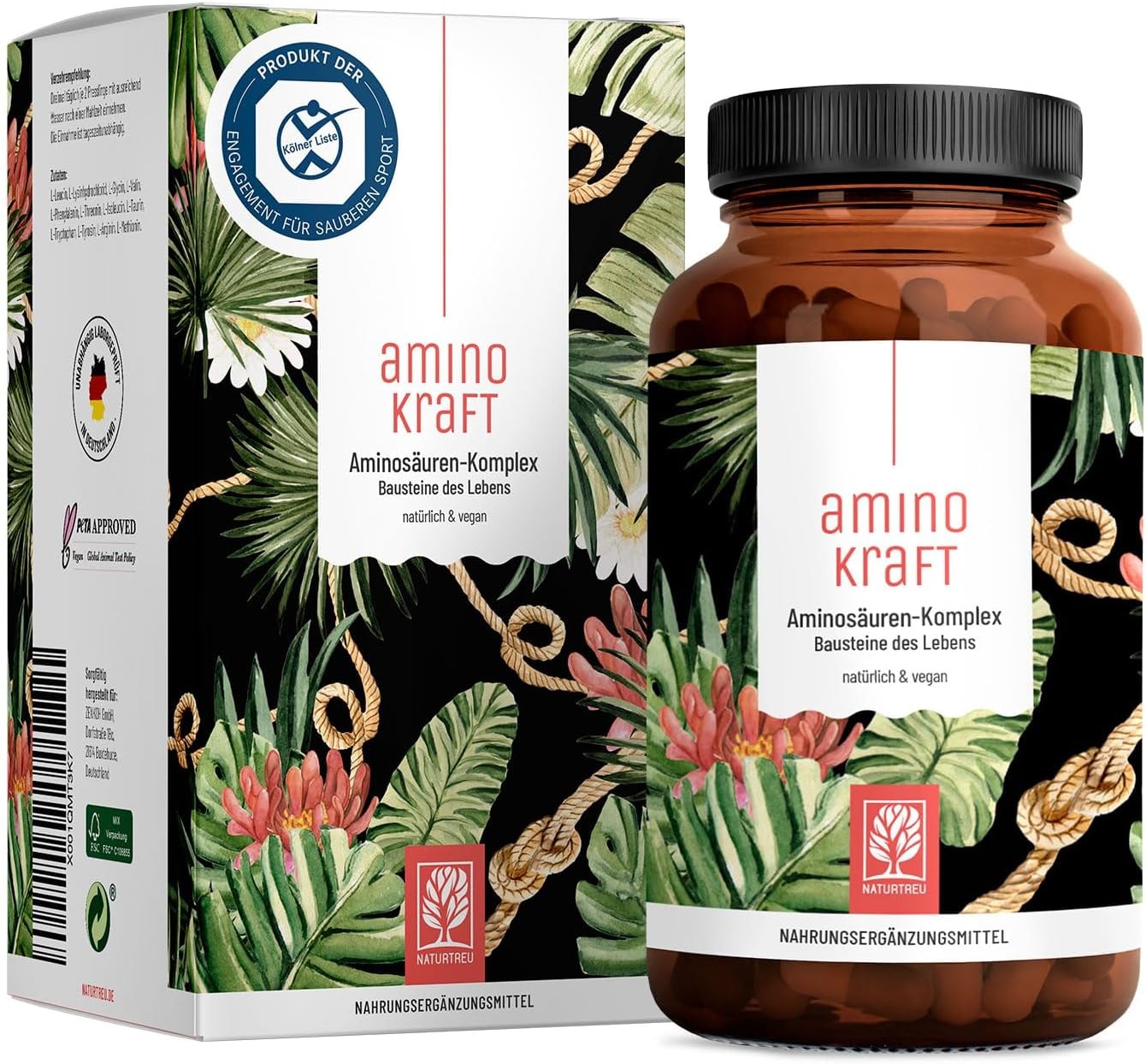 Produktbild von Bewertung NATURTREU Aminosäuren vegan Komplex hochdosiert 180 Amino Tabletten mit je 1000 mg pro Tagesdosis mit 12 verschiedenen Aminosäuren EAA Pattern Presslinge von NATURTREU