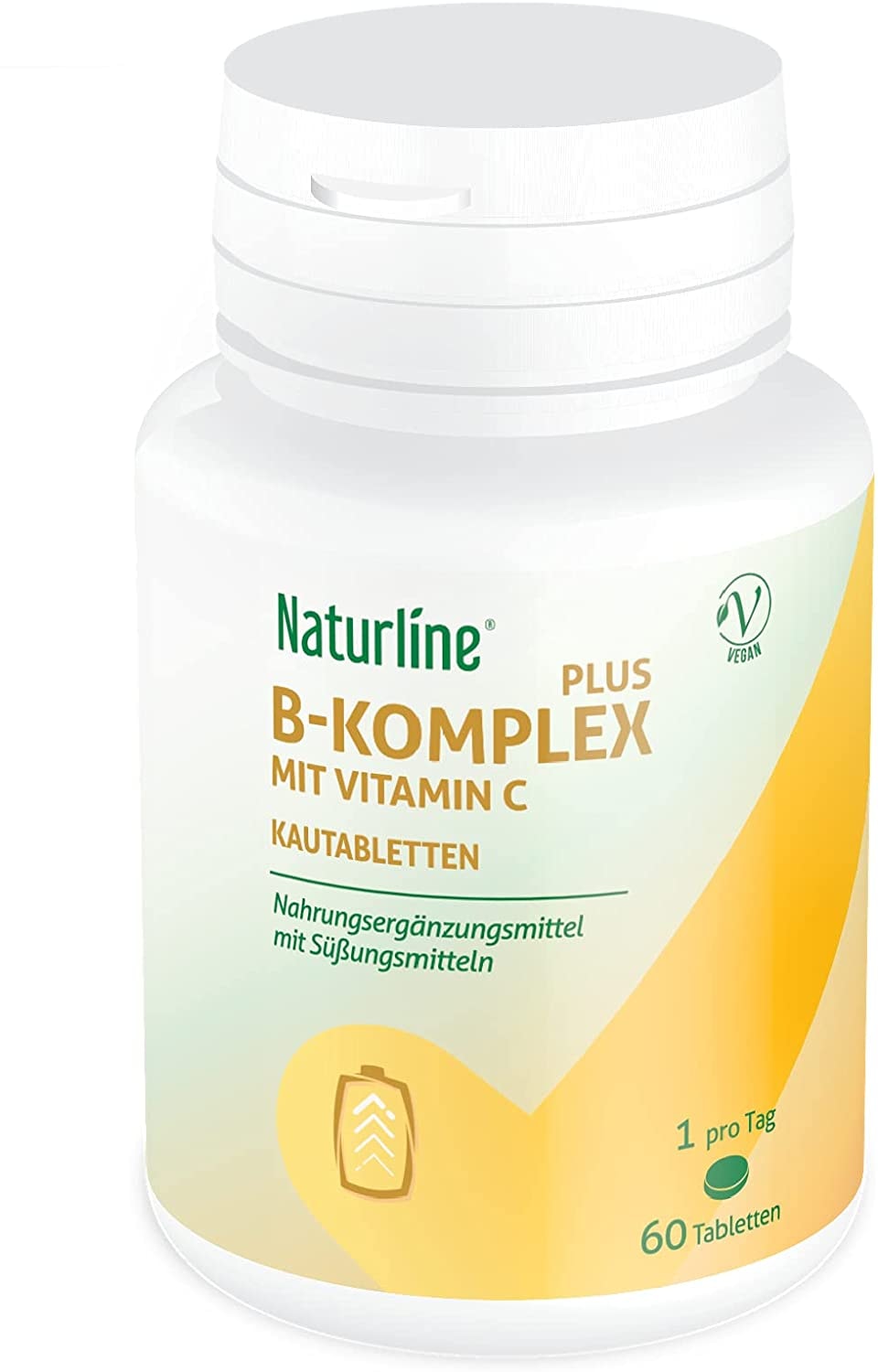 Produktbild von Naturline Vitamin B Komplex Hochdosiert Kombination aus B1-B6 Vitamin Tabletten eingereichert mit Vitamin C 60 Vegane zuckerfreie Kautabletten mit Fruchtgeschmack