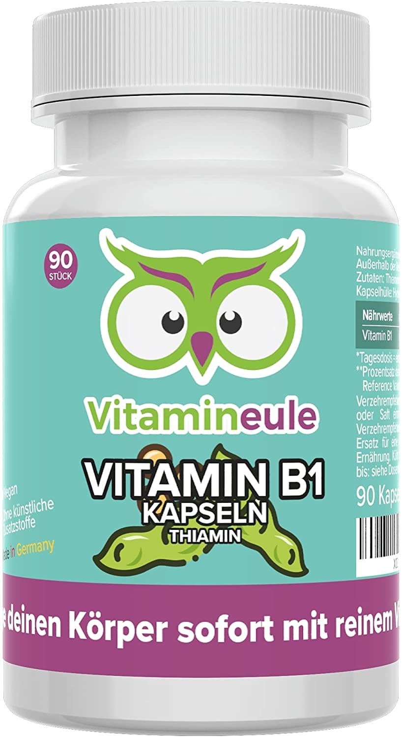 Produktbild von Vitamineule Vitamin B1 Kapseln (Thiamin) - hochdosiert, natürlich & vegan - 200mg - ohne künstliche Zusatzstoffe - Qualität aus Deutschland - Thiaminhydrochlorid - Vitamineule®