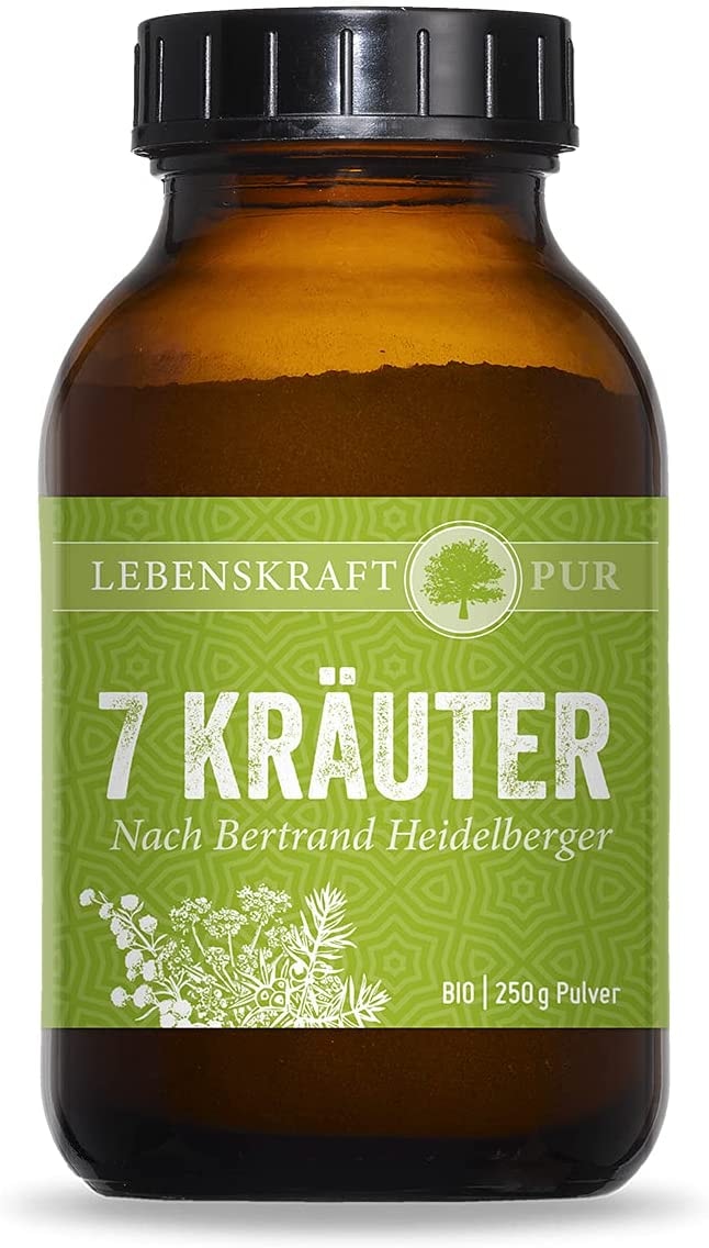 Lebenskraftpur Bio 7 Wild-Kräuter nach Bertrand Heidelberger - 250g Pflanzliches Pulver - Heidelberger 7 Kräuter | Originalrezeptur - Bitterstoffe Pulver - 100% Bio- und Rohkostqualität - Hohe Bioverfügbarkeit