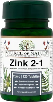 Produktbild von Source of Nature 2-in-1 Zink 25mg 120 Tabletten 2 höchst bioaktive Zinkarten 4-Monats-Vorrat Wissenschaftliche Rezeptur mit Zinkpicolinat und Zinkbisglycinat