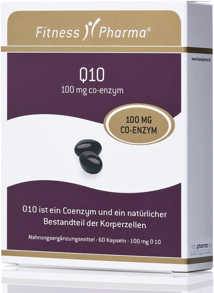 FITNESS PHARMA Coenzym Q10 Kapseln hochdosiert I 60 Stück mit je 100mg I Vitamine | Nahrungsergänzung für Erwachsene I Enthält Soja | Glutenfrei und Laktosefrei | Hergestellt in Dänemark