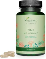 Produktbild von Vegavero ZINK Kapseln Mit Vitamin C 15 mg Zink (150% NRV) pro Kapsel Zinkbisglycinat gut verträglich 100% VEGAN | Immunsystem & Haut* | 180 Kapseln | Ohne Zusätze