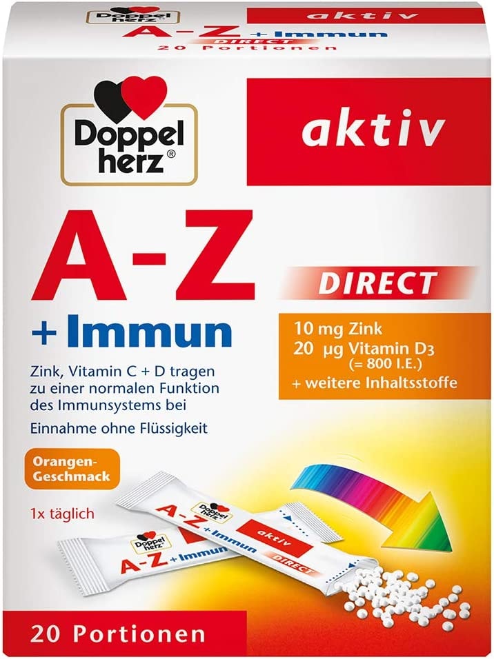 Produktbild von Doppelherz A–Z + Immun DIRECT Multivitamin – Mit Zink, Vitamin B12, Vitamin C und D als Beitrag für die normale Funktion des Immunsystems – 20 Sachets