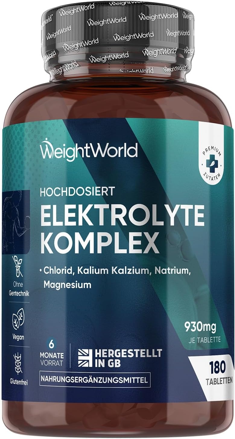 Produktbild von Bewertung WeightWorld Elektrolyte Tabletten 930mg pro Portion mit Magnesium Kalzium Kalium Natrium & Chlorid 180 vegane Tabletten Electrolyte Tablets Komplex Glutenfrei Ohne Gentechnik