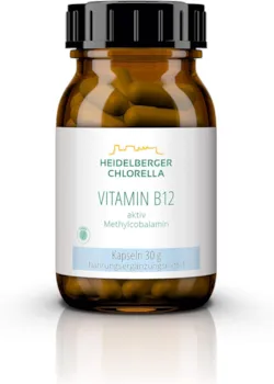Heidelberger Chlorella Vitamin B12 aktiv Methylcobalamin Kapseln, vegan, hochdosiert, gute Bioverfügbarkeit, ohne unnötige Zusatzstoffe, 30 g, 60 Kapseln