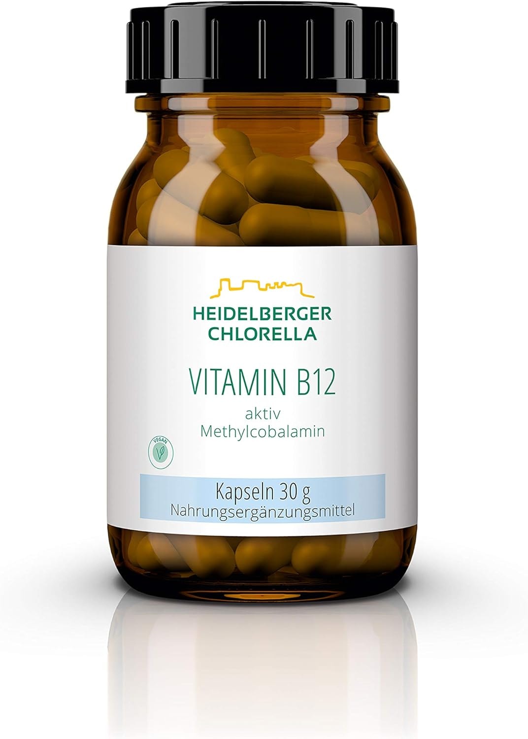 Produktbild von Bewertung Heidelberger Chlorella Vitamin B12 aktiv Methylcobalamin Kapseln vegan hochdosiert gute Bioverfügbarkeit ohne unnötige Zusatzstoffe 30 g 60 Kapseln
