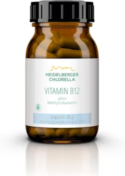 Produktbild von Bewertung Heidelberger Chlorella Vitamin B12 aktiv Methylcobalamin Kapseln vegan hochdosiert gute Bioverfügbarkeit ohne unnötige Zusatzstoffe 30 g 60 Kapseln