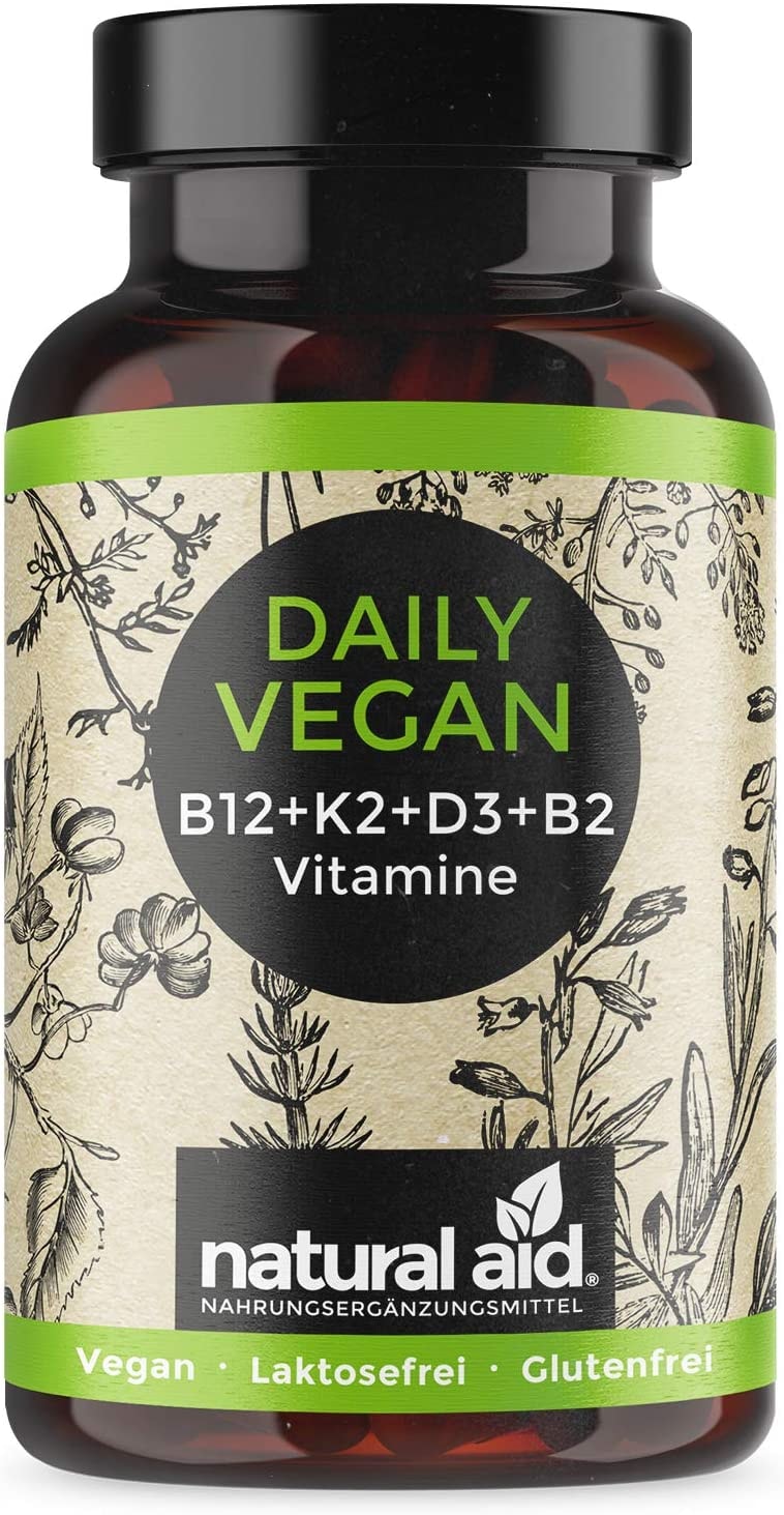Produktbild von natural aid Daily Vegan Vitamin B12+K2+D3+B2 Komplex 120 Kapseln (4 Monats-Vorrat)