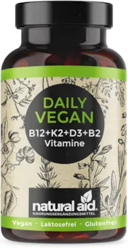 Produktbild von natural aid Daily Vegan Vitamin B12+K2+D3+B2 Komplex 120 Kapseln (4 Monats-Vorrat)