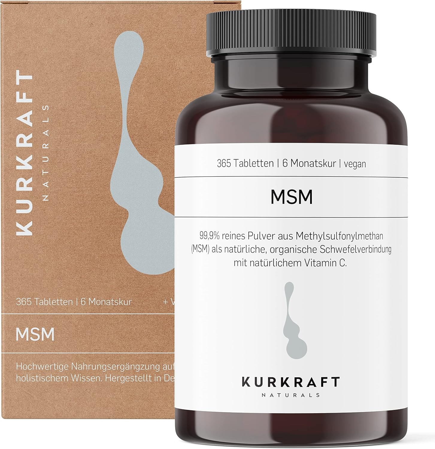 Produktbild von Bewertung Kurkraft MSM mit Vitamin C 365 vegane Tabletten mit 2000 mg Methylsulfonylmethan (MSM) je Tagesdosis ohne Zusatzstoffe hochdosiert deutsche Produktion