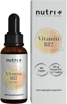 Produktbild von nutri + B12 Tropfen Hochdosiert Vegan Vitamin B12 Flüssig 500µg Nutri + Aktiv Complex Drops mit Aktivformen Methylcobalamin und Adenosylcobalamin - ohne Alkohol und Zusätze
