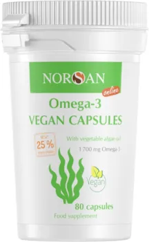 NORSAN Premium Omega 3 Algenöl Vegan Kapseln 80 Stück 1.700mg Omega 3 pro Tagesdosis mit 420 mg EPA  840mg DHA Omega 3 Algenöl aus nachhaltigem Anbau