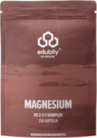 Produktbild von Bewertung edubily nutrition Magnesiumkomplex Kapseln Magnesiummischung aus Magnesiumglycinat Magnesiumcitrat & Magnesiumcarbonat ohne Magnesiumstearat mit Vitamin B6 (P5P) Vegan 250 Kapseln
