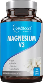 Produktbild von Redfood Magnesium V3 Kapseln 180 Kapseln 6 Monatsvorrat 300mg elementares Magnesium vegan Redfood Magnesium-Carbonat Magnesium-Citrat Magnesium Oxid-Beste Bioverfügbarkeit ohne Magnesiumstearat