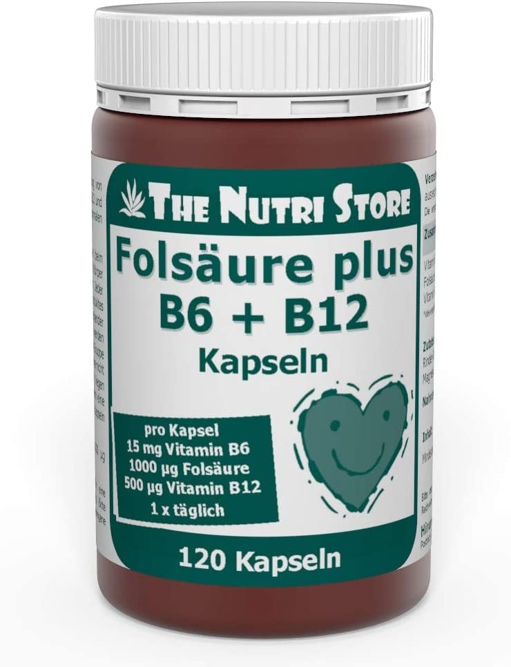 Produktbild von Hirundo Products The Nutri Store Folsäure + B12 + B6 Kapseln 120 Stk. Bei einem Mangel an Vitamin B6, B12 und Folsäure
