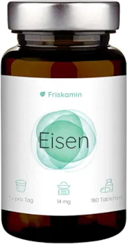 Friskamin Eisen 14 mg vegan - 180 Tabletten entsprechen einer 6 Monate Dosis - Eisenbisglycinat in Deutschland hergestellt - Iron Supplement - 100% NRV - Eisenpräparat