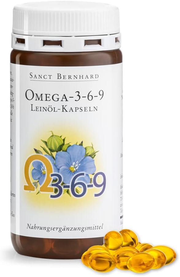 Produktbild von Bewertung Sanct Bernhard Omega-3-6-9 Leinöl-Kapseln mit reinem Bio-Leinöl 180 Kapseln