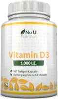 Nu U Nutrition Vitamin D3 1.000 I.E. hochdosiert für Knochen, Zähne & Immunsystem Jahresversorgung 100% Geld-zurück-Garantie 365 Softgel-Kapseln Nahrungsergänzungsmittel von Nu U