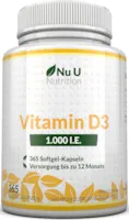 Produktbild von Nu U Nutrition Vitamin D3 1.000 I.E. hochdosiert für Knochen, Zähne & Immunsystem Jahresversorgung 100% Geld-zurück-Garantie 365 Softgel-Kapseln Nahrungsergänzungsmittel von Nu U