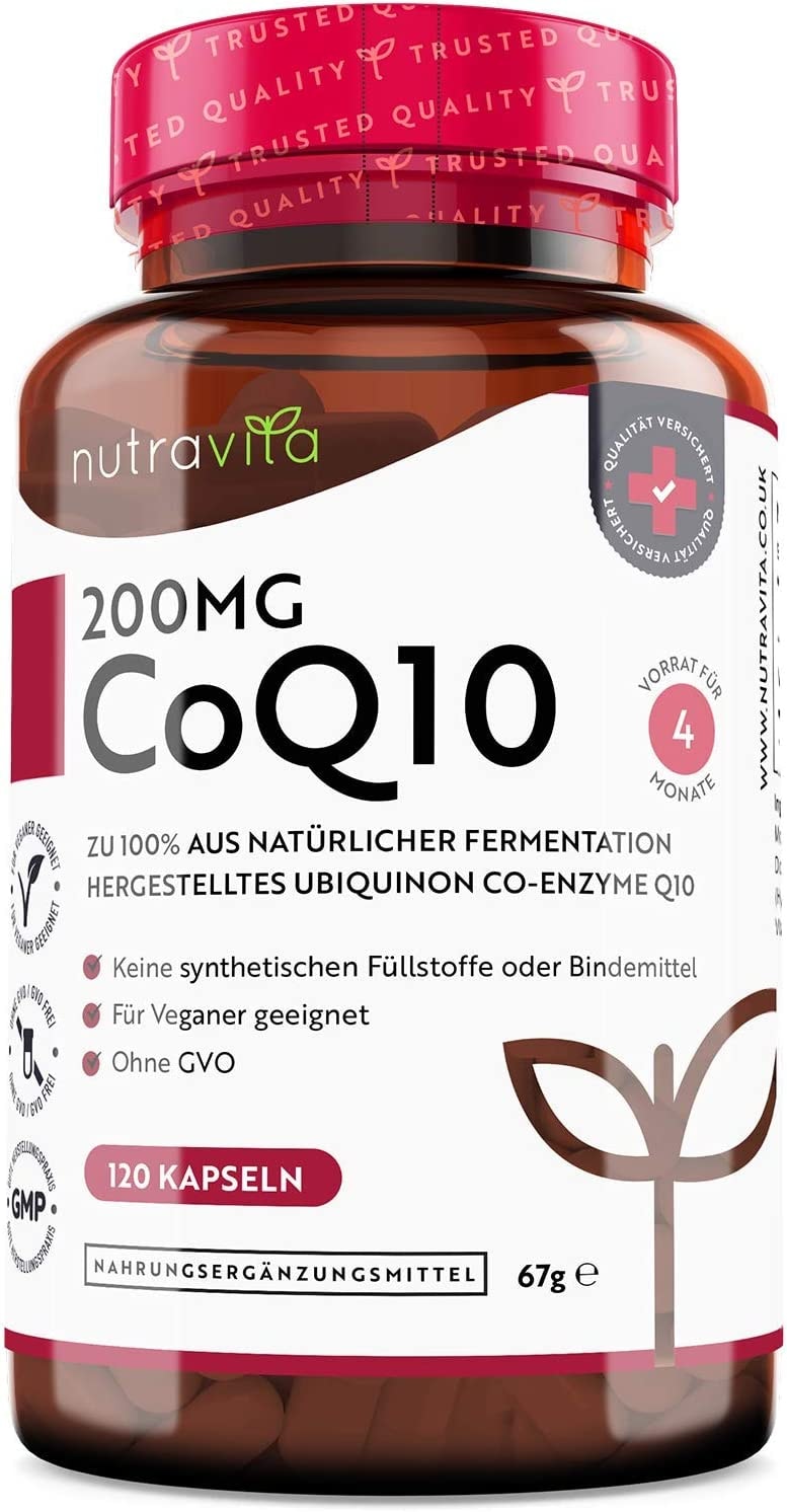 Produktbild von nutravita Coenzym Q10 200mg PREISTRÄGER 2021 120 vegane Kapseln (Vorrat für 4 Monate) Hochwertiges Q10 aus pflanzlicher Fermentation Laborgetestet in Deutschland Hochdosiert
