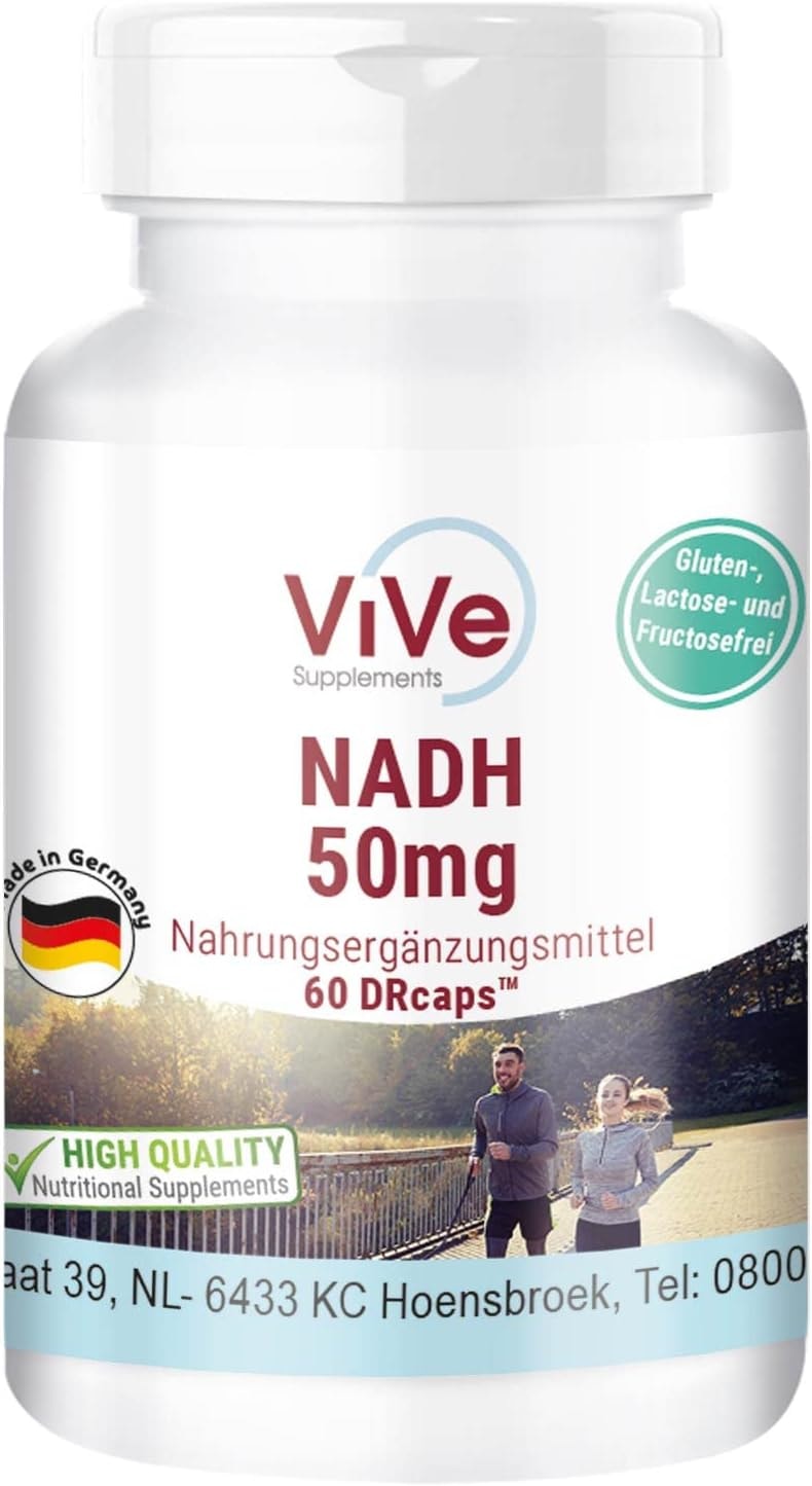 Produktbild von Bewertung ViVe Supplements NADH 50mg 60 Kapseln vegan und stabil zeitverzögerte DRcaps 2 Monats-Versorgung Qualität aus Deutschland von ViVe Supplements