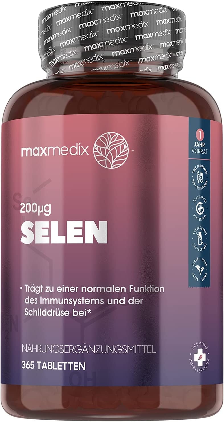 Produktbild von MaxMedix - Selen 200µg je Tabletten 365 vegane Mikrotabletten - Pure Selenium - Selen trägt zur normalen Funktion des Immunsystems und der Schilddrüse bei (EFSA) - Natürliche Inhaltsstoffe - von maxmedix