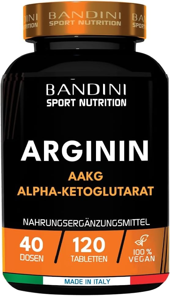 Produktbild von Bewertung BANDINI AAKG 120 Tabletten L-Arginin-Alpha-Ketoglutarat Premium Arginin Aminosäure Für Ausdauer und Muskelerholung PrePost Workout Laborgeprüft, vegan, hochdosiert, ohne Zusätze, GVO-frei
