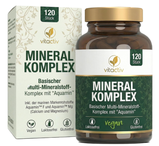 Produktbild von Bewertung vitactiv Mineral Komplex Kapseln Marines Calcium und Magnesium (2:1) Basische Mineralstoffe Spurenelemente Zink Säure-Basen-Stoffwechsel Vegan Hochdosiert