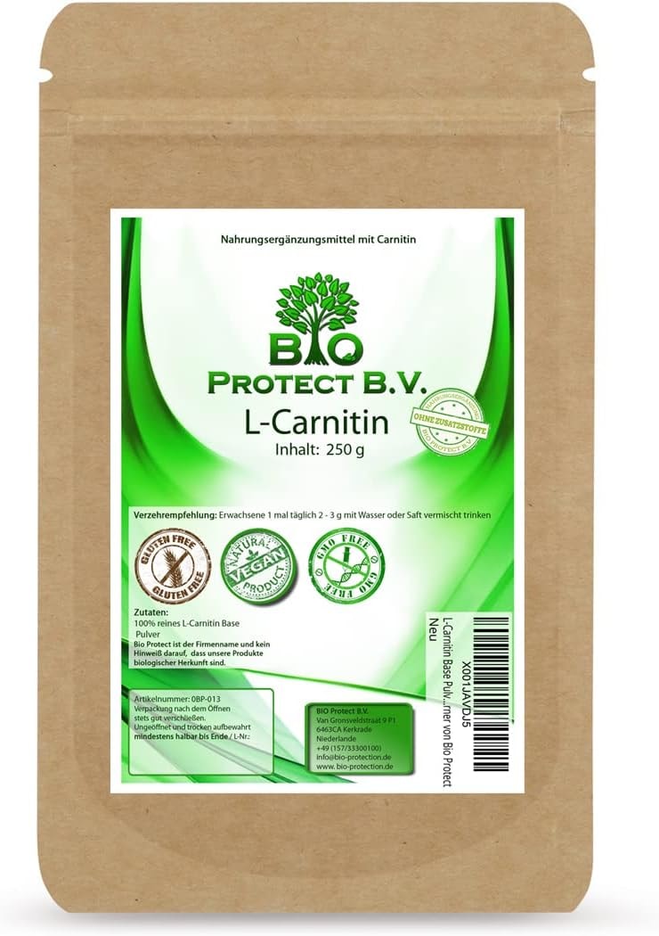 Produktbild von Bewertung BIO Protect BV Gesundheit Erleben L-Carnitin Base Pulver 250 g Ohne Zusatzstoffe von Bio Protect