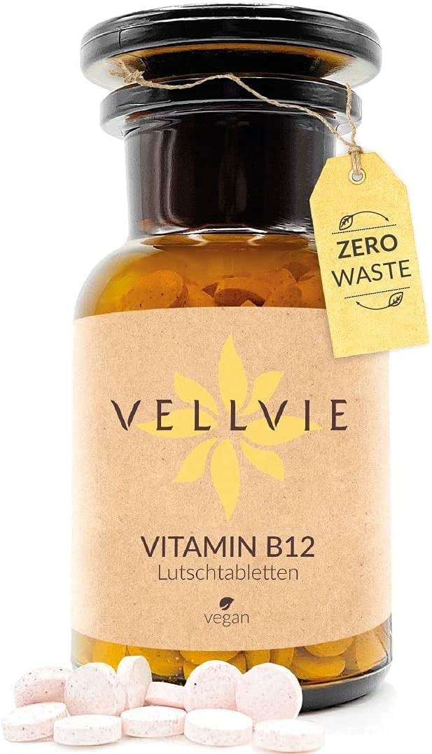 VELLVIE - Vitamin B12 Lutschtabletten 500µg 180 Stk. Im Apothekerglas Plastikfrei Methylcobalamin Adenosylcobalamin Bioverfügbar Zero Waste | Natürlich Vegan Nachhaltig von VELLVIE