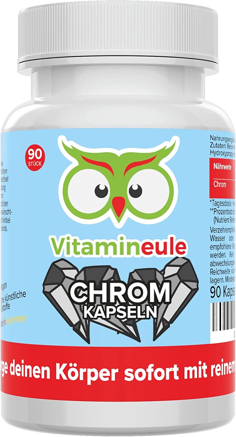 Produktbild von Vitamineule Chrom Kapseln - 500 µg - hochdosiert & vegan - Chrompicolinat ohne künstliche Zusätze - kleine Kapseln statt große Tabletten - Qualität aus Deutschland - Vitamineule®