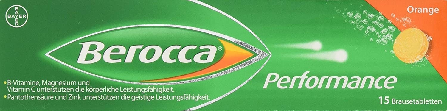 Produktbild von Berocca Performance Multivitamin – mit einer einzigartigen Kombination aus hochdosiertem Vitamin B Komplex (Vitamin B2, B6, B12) und Vitamin C, sowie Magnesium und Zink – 15 Tabletten
