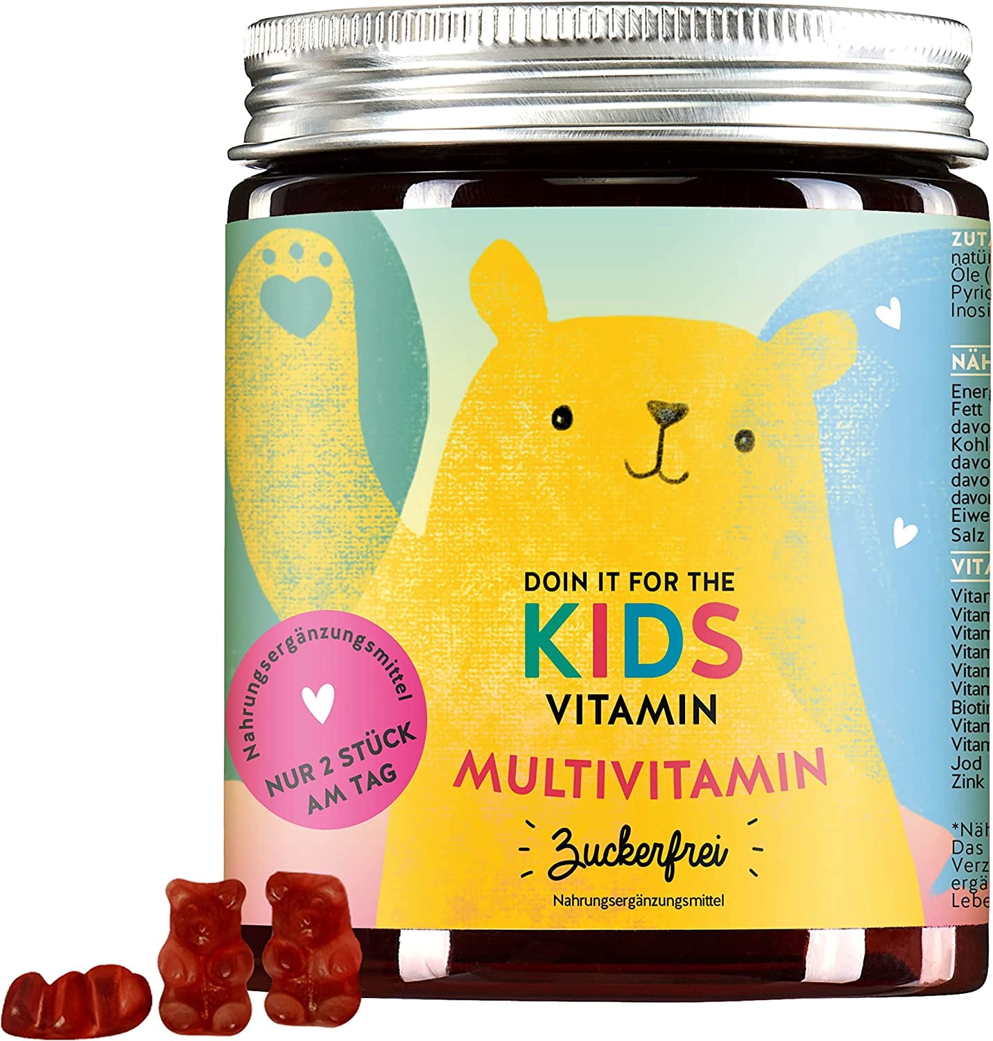 Produktbild von Bears with Benefits - Kinder Multivitamin Gummibärchen - ab 4 Jahren - zuckerfrei, vegan - Vitamin A-Z Immun Komplex ohne Zusatzstoffe - 60St Monatsvorrat - Doin it for the Kids Bears with Benefits