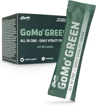 Produktbild von Bewertung GoMo GREEN All in One Daily Vitality Drink mit Spirulina aus Österreich zur Verbesserung der Leistungsfähigkeit & Konzentration deine tägliche Greens Energie made in Germany 30 Portionen