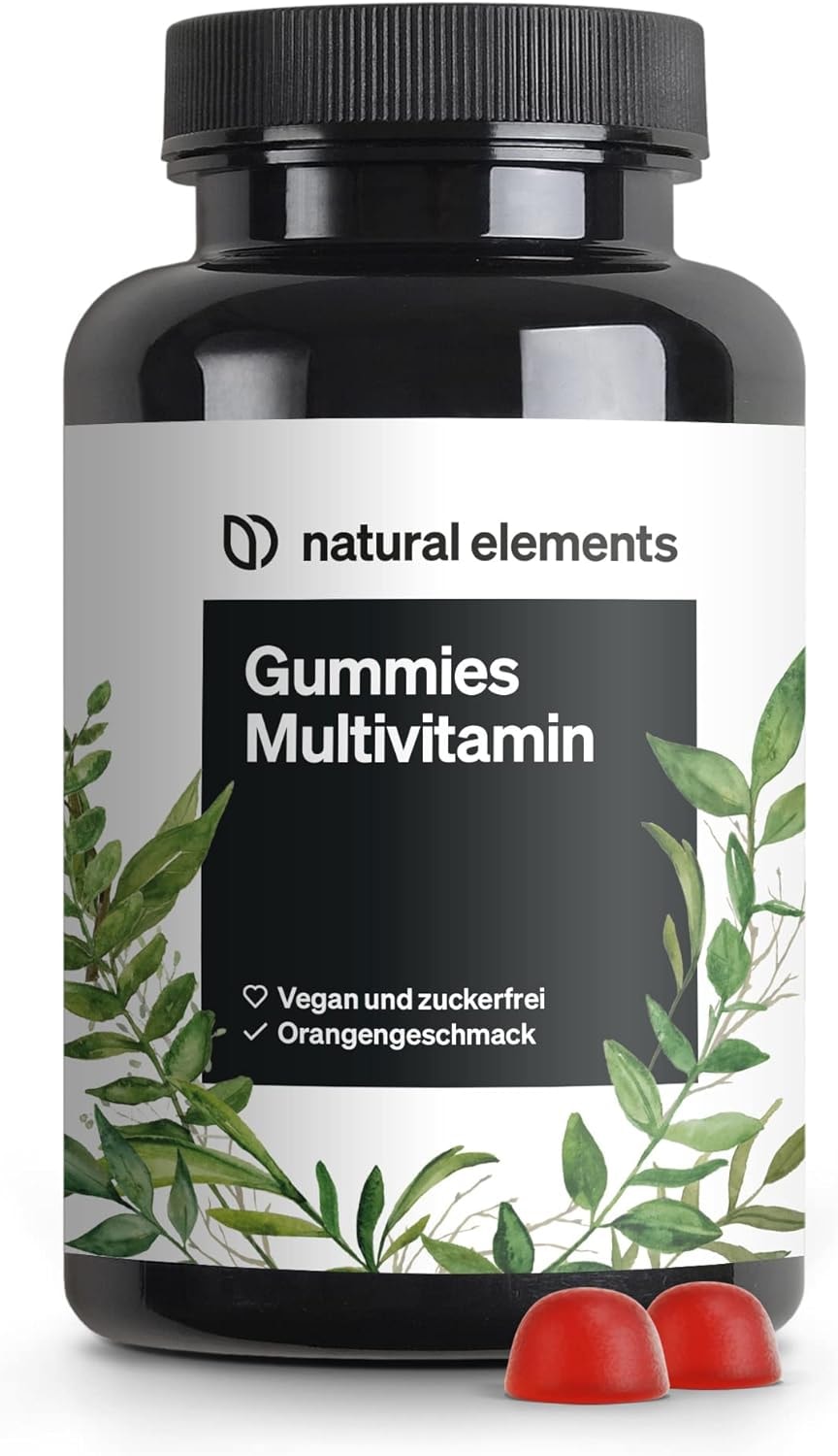 Produktbild von Bewertung natural elements Gummies Multivitamin 120 fruchtige Gummibärchen natürliches Aroma mit 12 Vitaminen und Mineralstoffen (Vitamin C, D3, Biotin, Folsäure, Zink & mehr) in Deutschland produziert & laborgeprüft