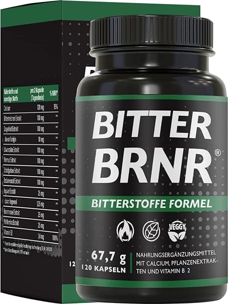 Produktbild von Bewertung BITTER BRNR Bitterstoffe Formel und Stoffwechsel Komplex mit Vitamin B2 Verdauungsenzyme mit Calcium Alternative zu Bitterstoffe Tropfen 120 Kapseln