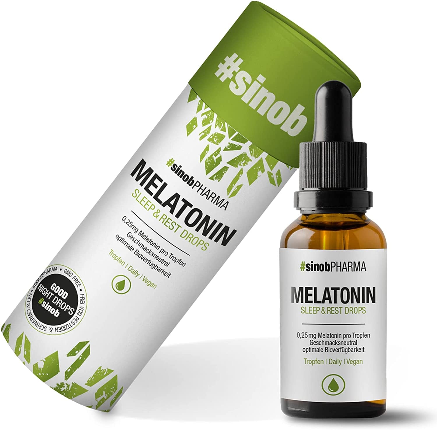 Produktbild von sinob Melatonin Tropfen 1 x 50 ml mit 0,5 mg Melatonin Hochdosiert pro Tagesdosis - 1400 Tropfen optimal dosiert und Vegan. Schlaf - Einschlafhilfe Erwachsene zur Linderung des subjektiven Jetlag-Empfindens