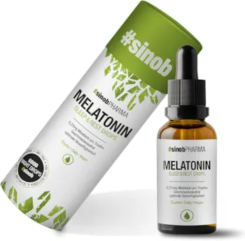 Produktbild von sinob Melatonin Tropfen 1 x 50 ml mit 0,5 mg Melatonin Hochdosiert pro Tagesdosis - 1400 Tropfen optimal dosiert und Vegan. Schlaf - Einschlafhilfe Erwachsene zur Linderung des subjektiven Jetlag-Empfindens