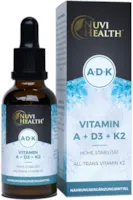 Produktbild von Nuvi Health Vitamin A + D3 + K2 Tropfen - 50 ML - Premium: 99,7+% All-Trans (K2VITAL® von Kappa) + hoch bioverfügbares Vitamin D3 + A (Retinol) - Flüssig - Laborgeprüfte Qualität