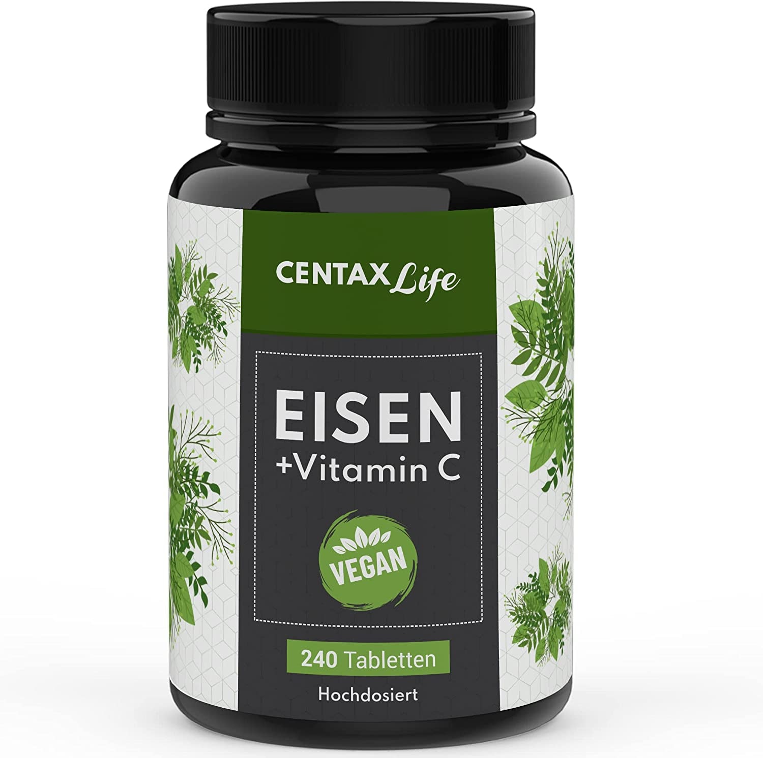 Produktbild von CentaxPharma Life Eisen hochdosiert + Vitamin C - 240 VEGAN Eisen Tabletten mit 40 mg Vitamin C, Iron Supplement, Eisen Vegan, Eisen Vitamin C, Eisenpräperate