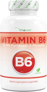Produktbild von Vit4ever Vitamin B6 als P-5-P - 240 Tabletten extra hochdosiert mit 25 mg (Pyridoxal-5-phosphat) - Premium: Bioaktives Vitamin B6 - Laborgeprüft - Ohne unerwünschte Zusätze - Vegan