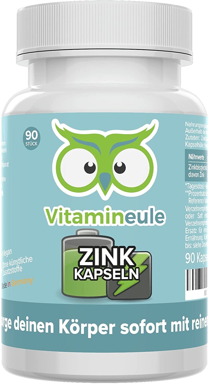 Produktbild von Vitamineule Zink Kapseln 25mg hochdosiert & vegan Zinkbisglycinat ohne künstliche Zusätze kleine Kapseln statt große Tabletten - Qualität aus Deutschland
