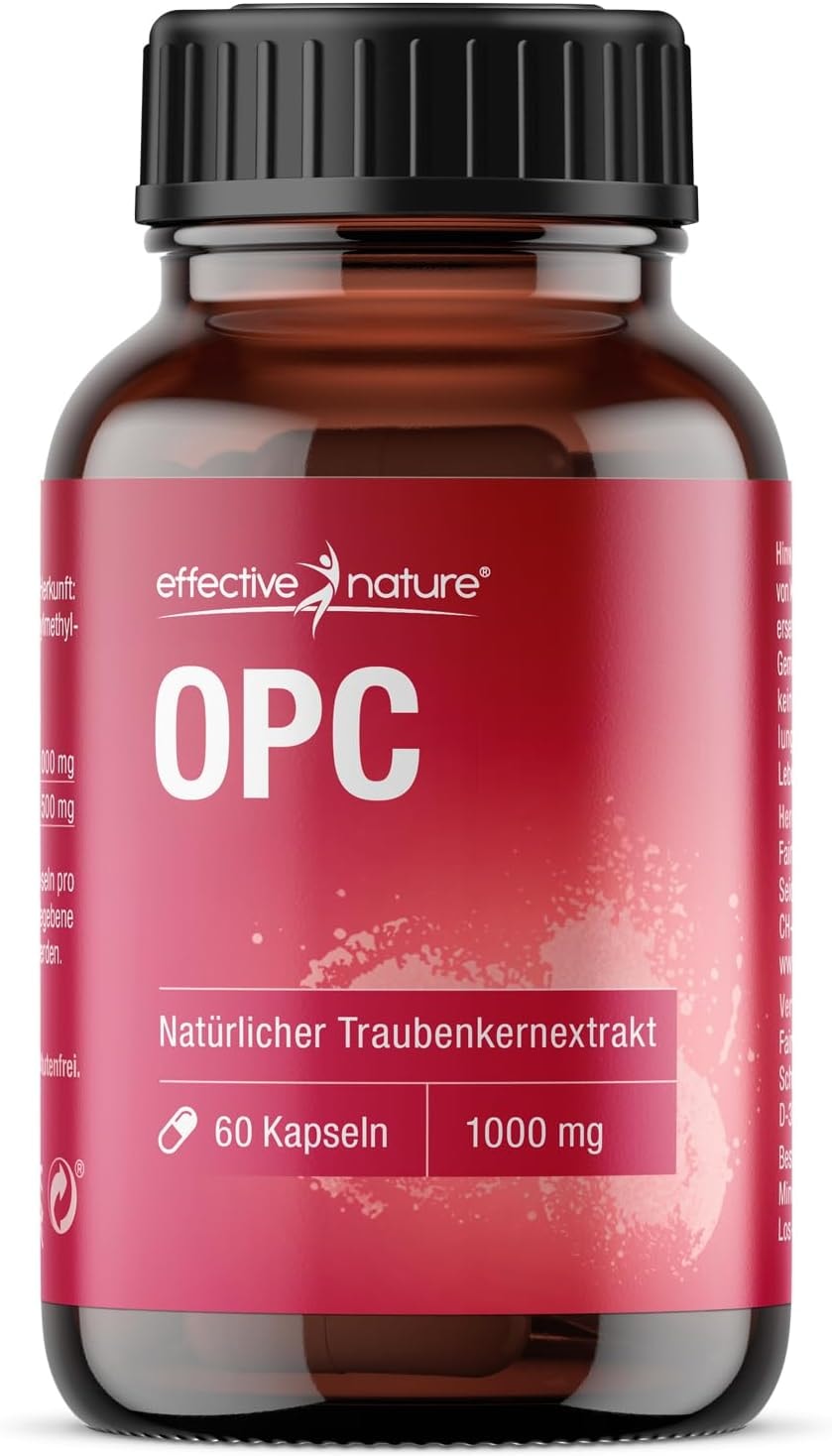 Produktbild von Bewertung effective nature OPC Traubenkernextrakt Kapseln hochdosiert 1000 mg Traubenkernextrakt und 500 mg reines OPC 60 Kapseln für einen Monat ohne Zusatzstoffe
