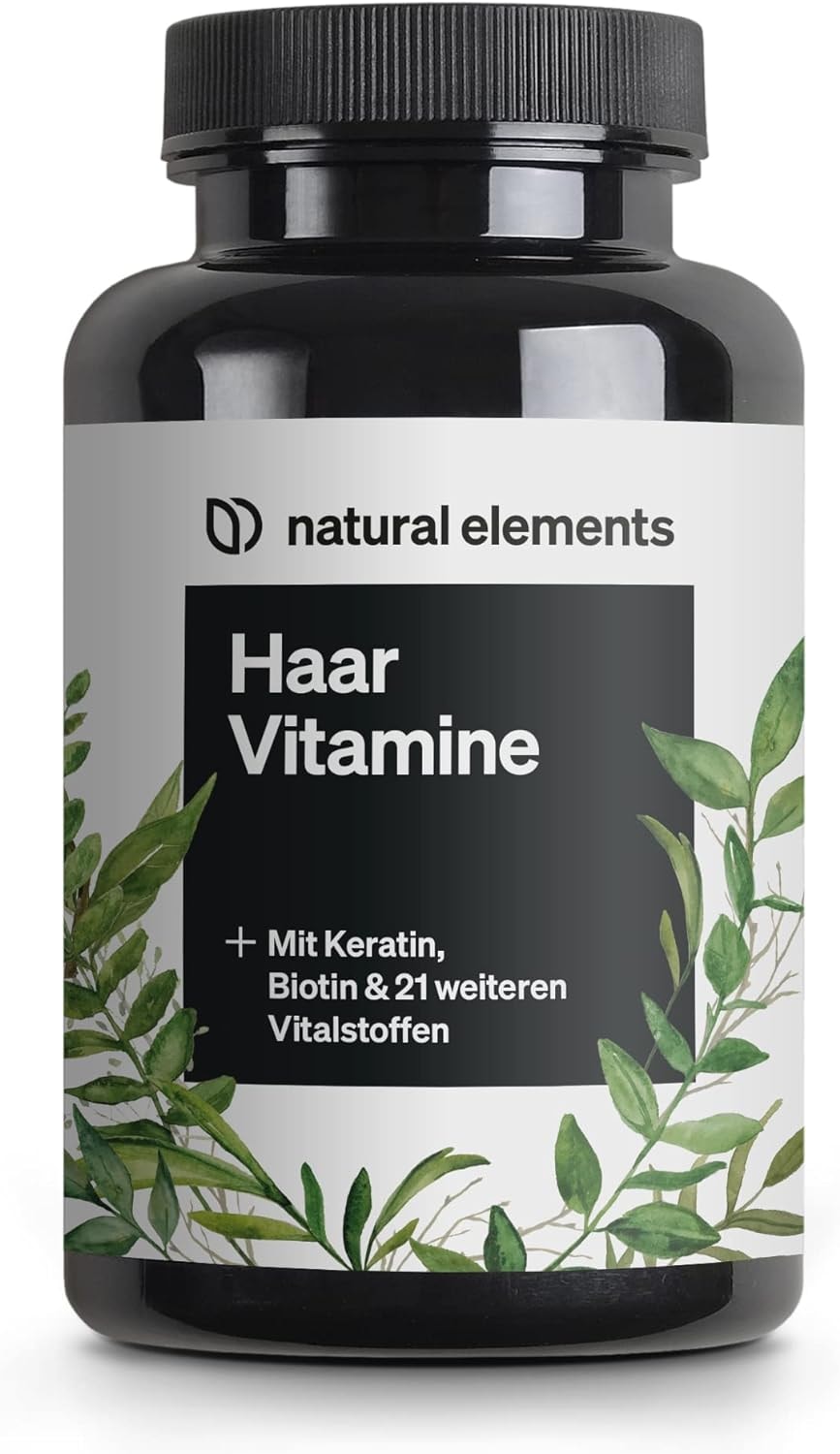 Produktbild von Bewertung natural elements Haar Vitamine 180 Kapseln hochdosiert mit Keratin Biotin Selen Zink Hirseextrakt B-Vitaminen mehr für Haare, Haut & Nägel in Deutschland produziert & laborgeprüft