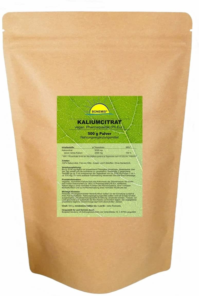 Bonemis Kaliumcitrat Pulver 500g im Beutel, Pharmaqualität (Ph.Eur. zertifiziert), ohne Zusatzstoffe