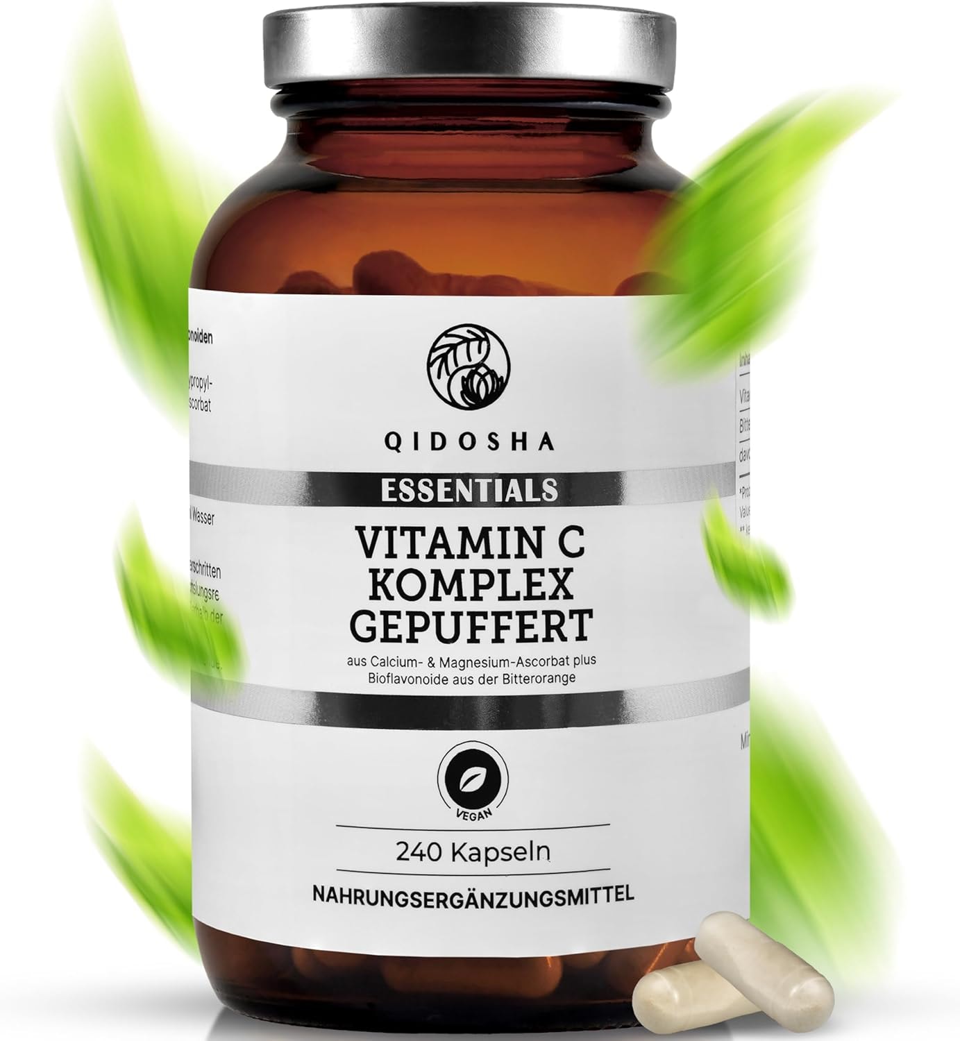 Produktbild von Bewertung QIDOSHA Vitamin C Komplex gepuffert plus Bioflavonoide magenfreundlich 240 Kapseln im Apothekerglas Vitamin C 1000mg Vitamin C hochdosiert Vitamin C gepuffert mit Bioflavonoiden aus der Biotterorange vegan
