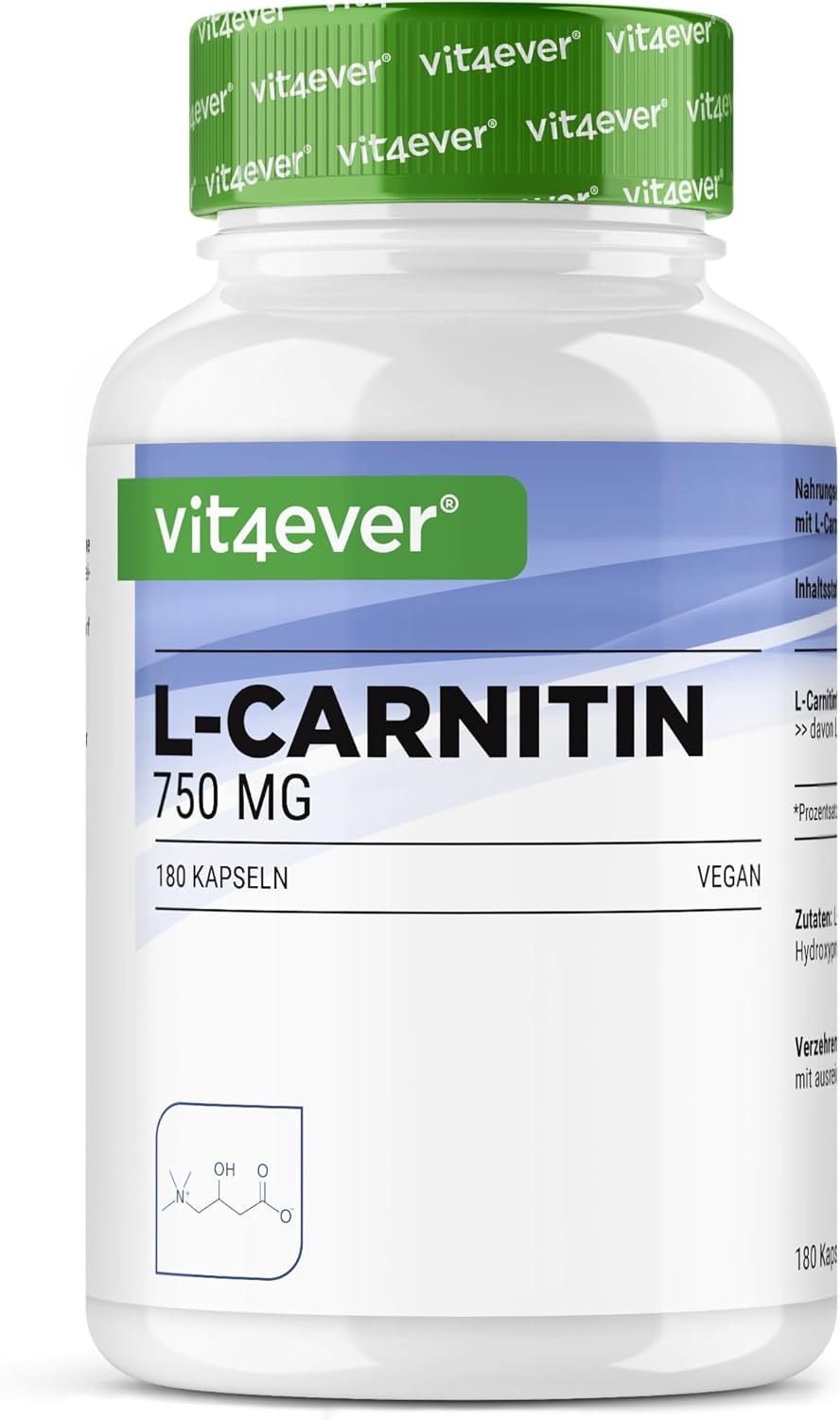 Produktbild von Bewertung Vit4ever L-Carnitin 180 vegane Kapseln Hochdosiert mit 3000 mg pro Tagesportion Premium 100% L-Carnitin Tartrat ohne Zusätze Laborgeprüft