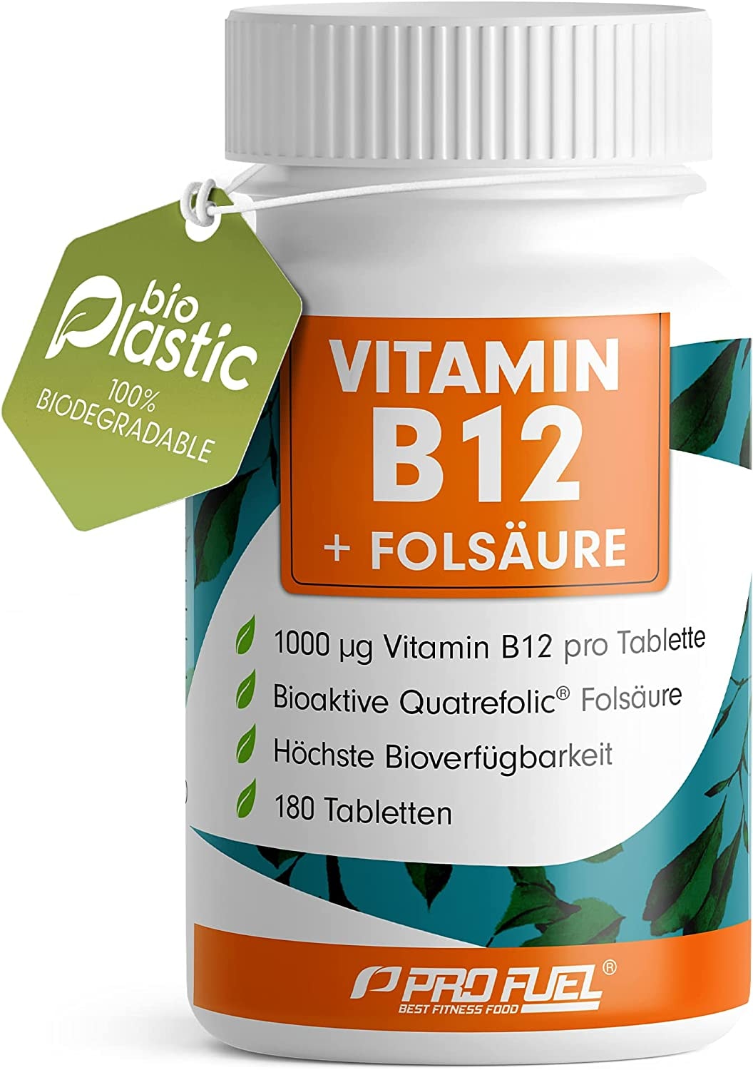 Produktbild von Bewertung ProFuel VITAMIN B12 Tabletten 180x mit 1000µg Vit B12 und FOLSÄURE 400µg, hochdosiertes Methylcobalamin B12 + bioaktive Quatrefolic® Folsäure, ohne unerwünschte Zusätze, laborgeprüft & zertifiziert, 100% vegan