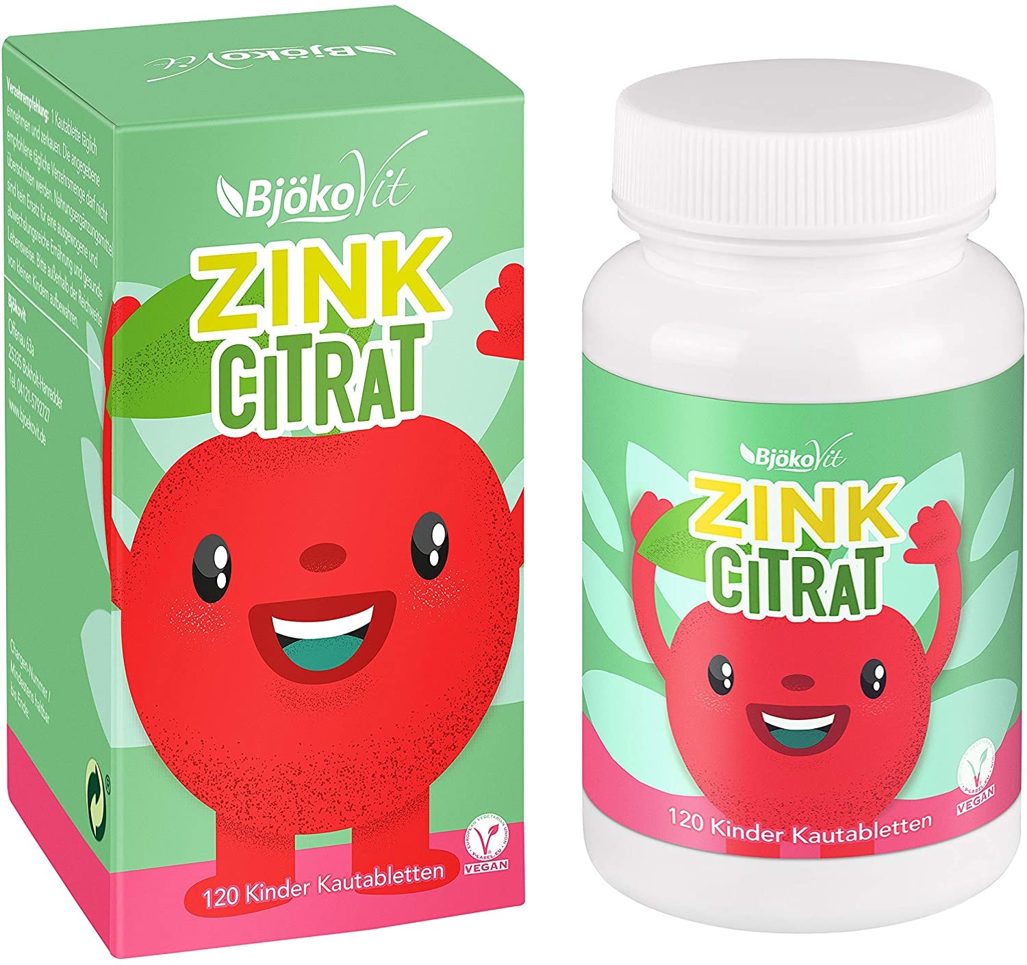 Produktbild von BjökoVit ZINK Kinder Kautabletten 120 Kautabletten mit Zink Zuckerfreie Tabletten mit leckerem Kirsch Geschmack für Kids